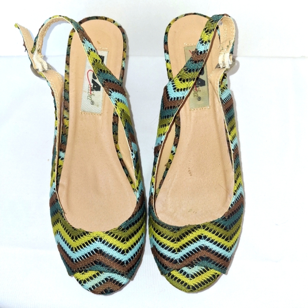 Women's DIBA diba Chevron Knit Fabric Slingback Peeptoe Wedge 3" Sandals Sz 8.5M